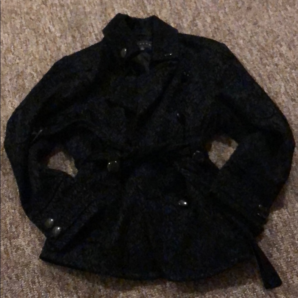 Women black paisley pea coat size XL button / tie